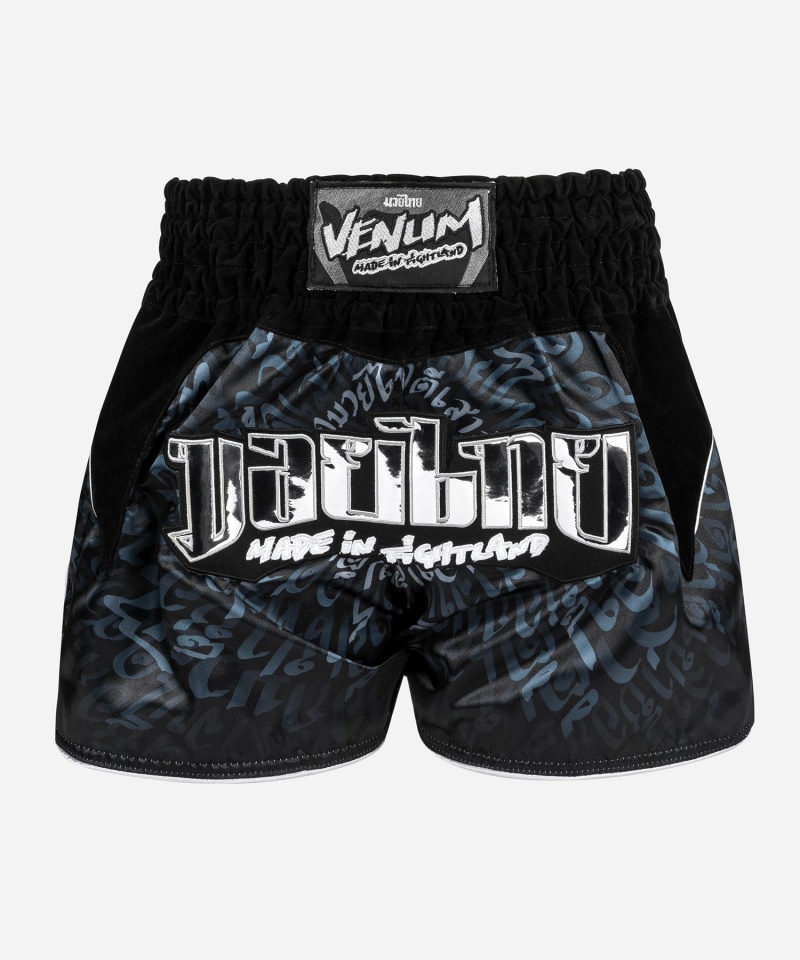 Venum Attack Miesten Muay Thai Shortsit Mustat Hopea | 04653-OTZH | Suomi