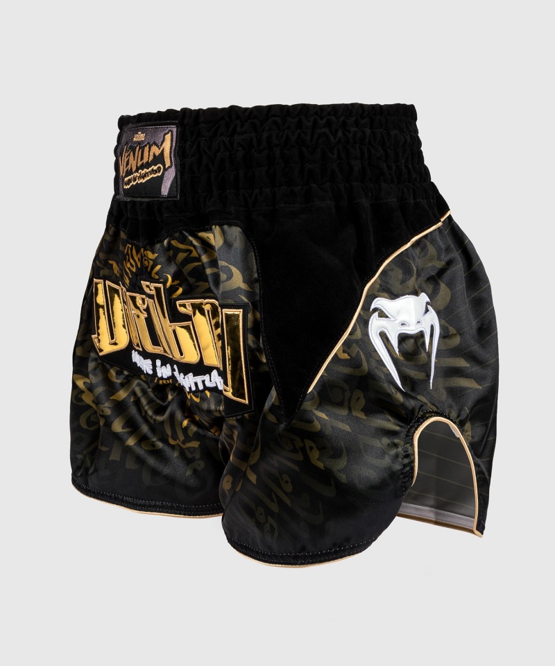 Venum Attack Miesten Muay Thai Shortsit Mustat Kultaiset | 12497-WZXE | Suomi