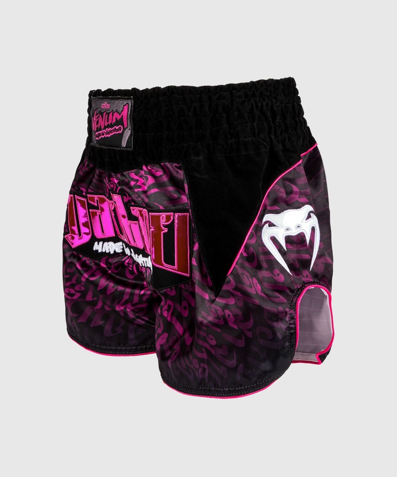 Venum Attack Miesten Muay Thai Shortsit Mustat Pinkki | 03129-LUMY | Suomi