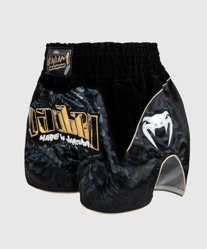 Venum Attack Miesten Muay Thai Shortsit Mustat Harmaat | 57412-DVYF | Suomi