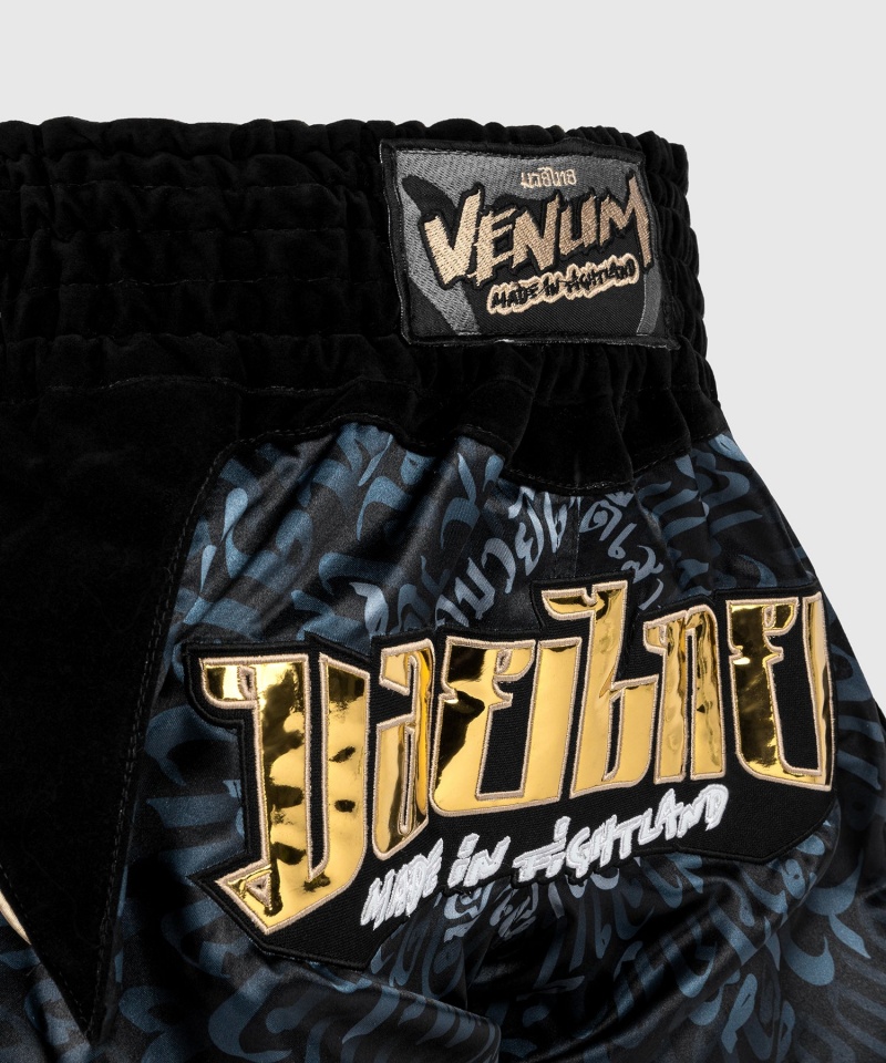 Venum Attack Miesten Muay Thai Shortsit Mustat Harmaat | 57412-DVYF | Suomi