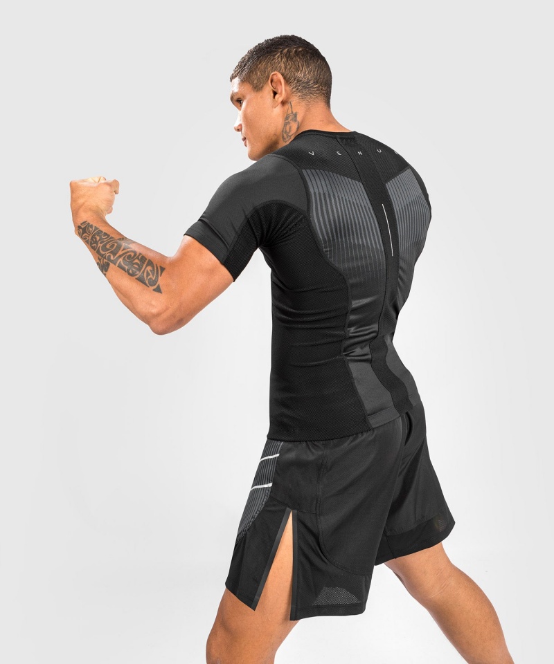 Venum Biomecha Lyhyt Sleeves Miesten MMA Rashguard Mustat Harmaat | 42691-HOID | Suomi