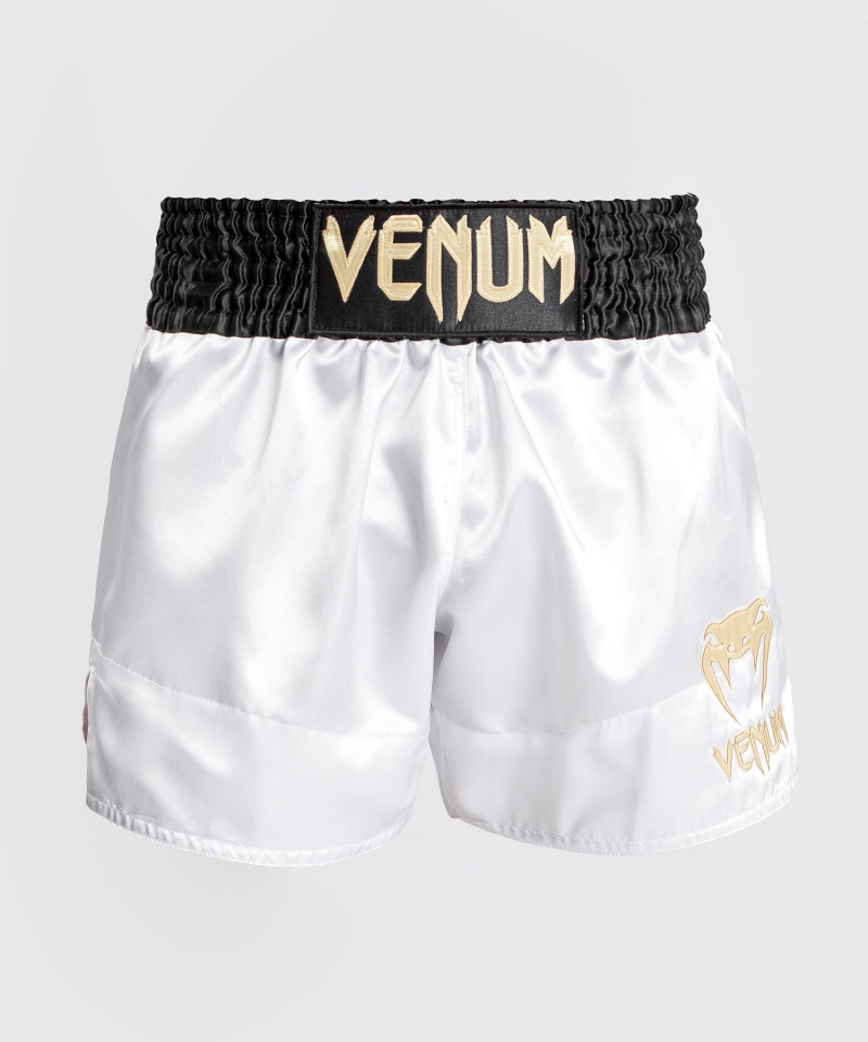 Venum Classic Miesten Muay Thai Shortsit Valkoinen Kultaiset Mustat | 49850-HLMX | Suomi