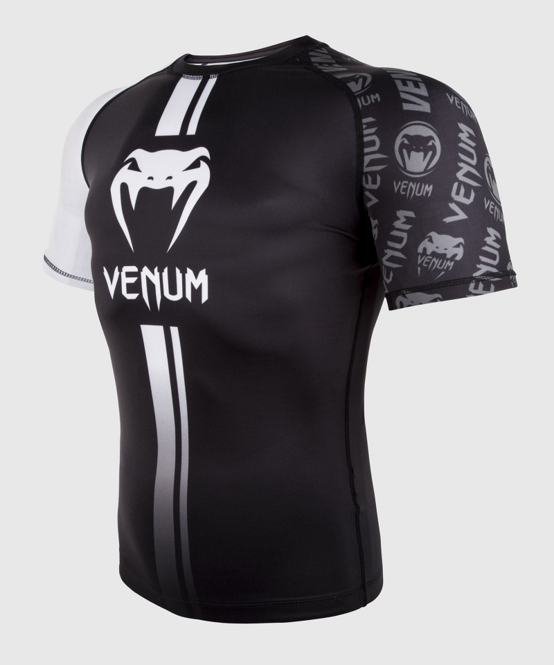 Venum Electron 3.0 Logos Lyhyt Sleeves Miesten MMA Rashguard Mustat Valkoinen | 92784-DKGU | Suomi