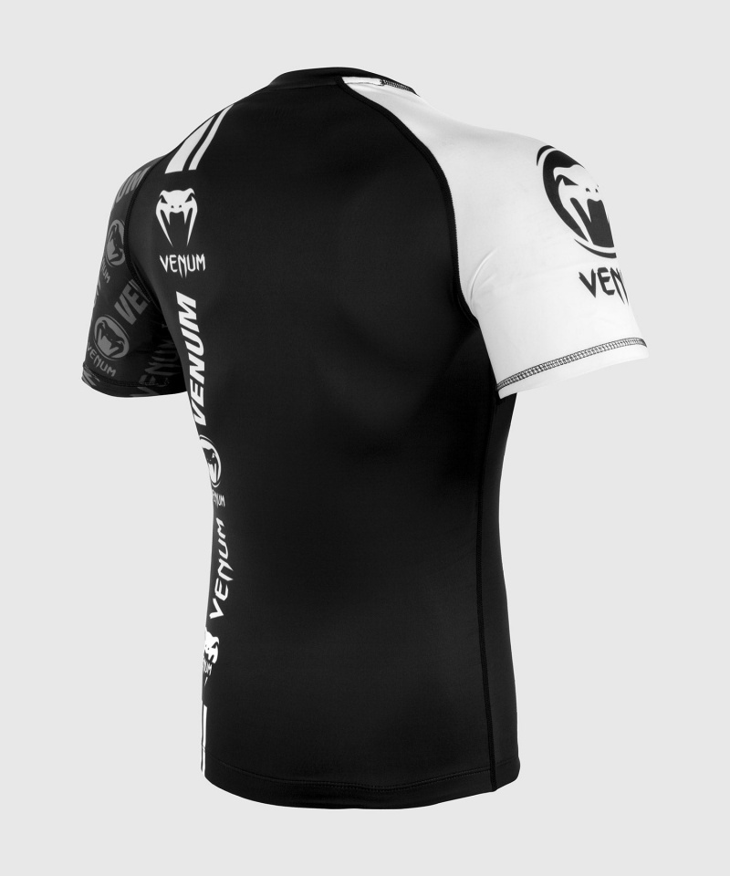 Venum Electron 3.0 Logos Lyhyt Sleeves Miesten MMA Rashguard Mustat Valkoinen | 92784-DKGU | Suomi