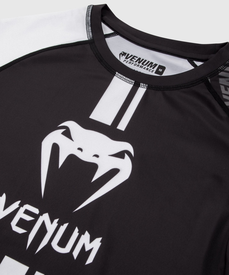 Venum Electron 3.0 Logos Lyhyt Sleeves Miesten MMA Rashguard Mustat Valkoinen | 92784-DKGU | Suomi