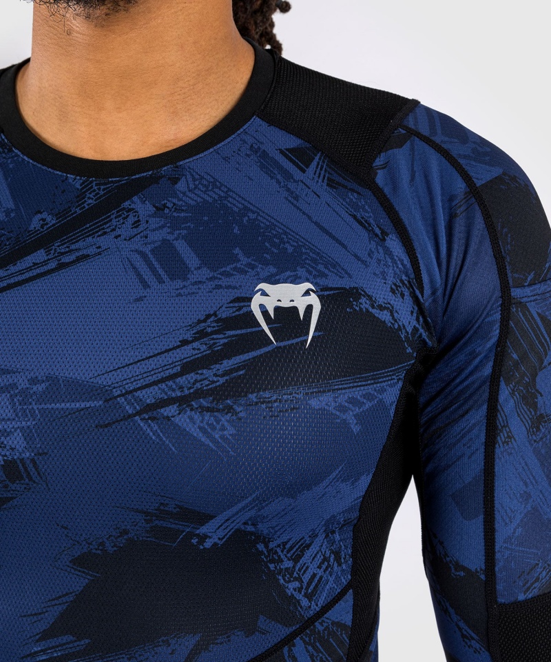 Venum Electron 3.0 Long Sleeve Miesten MMA Rashguard Laivastonsininen | 24059-ZFMS | Suomi