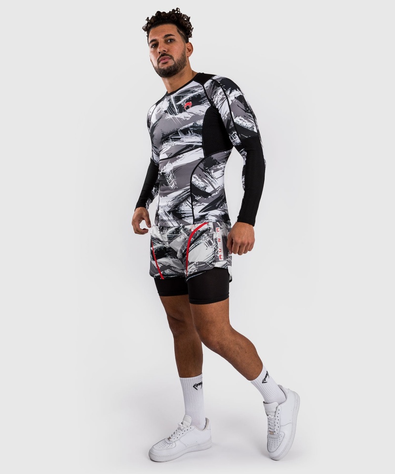 Venum Electron 3.0 Long Sleeve Miesten MMA Rashguard Harmaat Punainen | 31962-CBEJ | Suomi