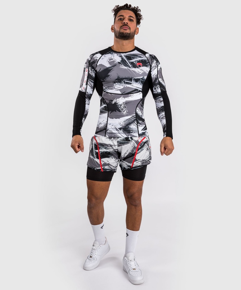 Venum Electron 3.0 Long Sleeve Miesten MMA Rashguard Harmaat Punainen | 31962-CBEJ | Suomi