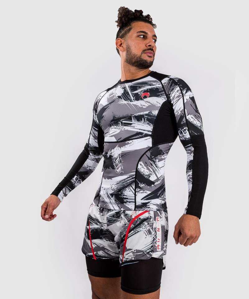 Venum Electron 3.0 Long Sleeve Miesten MMA Rashguard Harmaat Punainen | 31962-CBEJ | Suomi