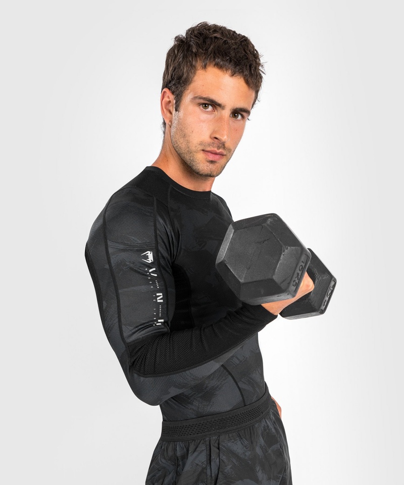 Venum Electron 3.0 Long Sleeves Miesten MMA Rashguard Mustat | 89276-VZQL | Suomi