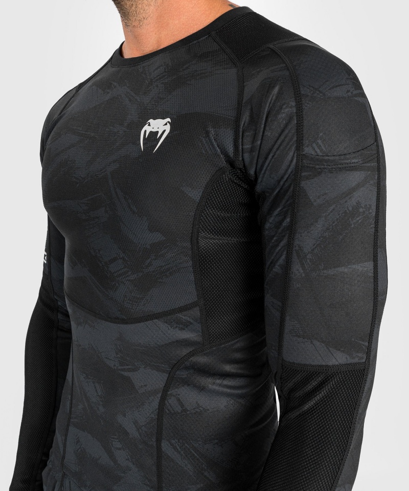 Venum Electron 3.0 Long Sleeves Miesten MMA Rashguard Mustat | 89276-VZQL | Suomi