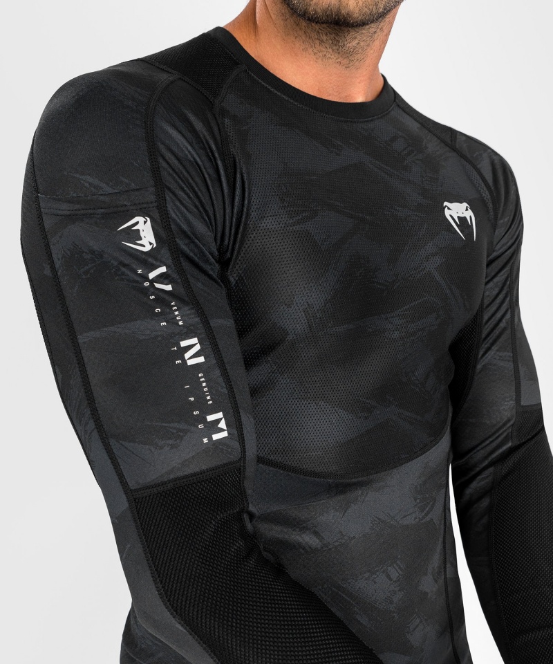 Venum Electron 3.0 Long Sleeves Miesten MMA Rashguard Mustat | 89276-VZQL | Suomi