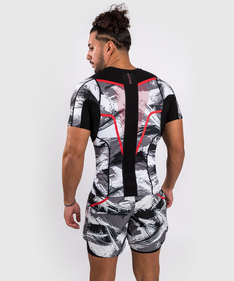 Venum Electron 3.0 Lyhyt Sleeve Miesten MMA Rashguard Harmaat Punainen | 52093-VBHM | Suomi