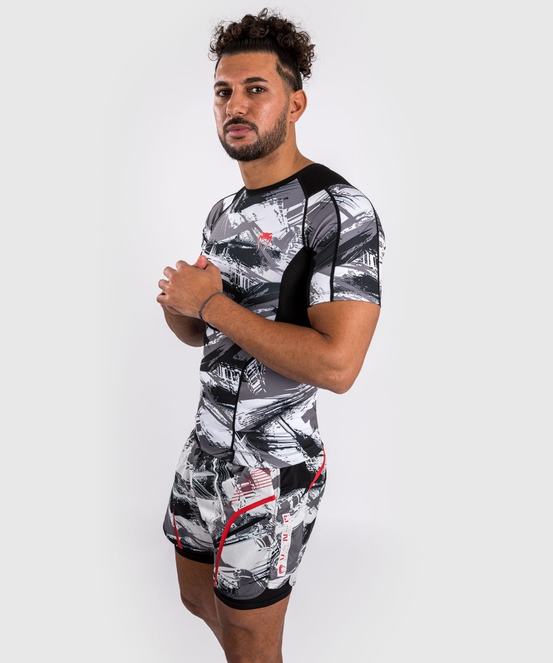 Venum Electron 3.0 Lyhyt Sleeve Miesten MMA Rashguard Harmaat Punainen | 52093-VBHM | Suomi