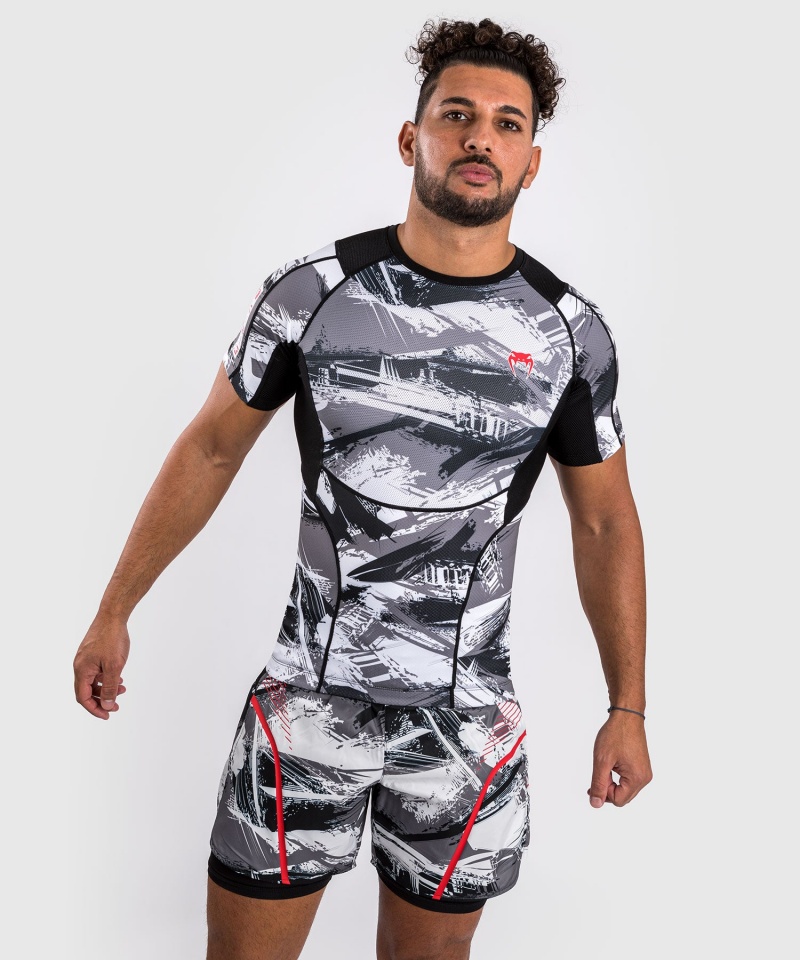 Venum Electron 3.0 Lyhyt Sleeve Miesten MMA Rashguard Harmaat Punainen | 52093-VBHM | Suomi