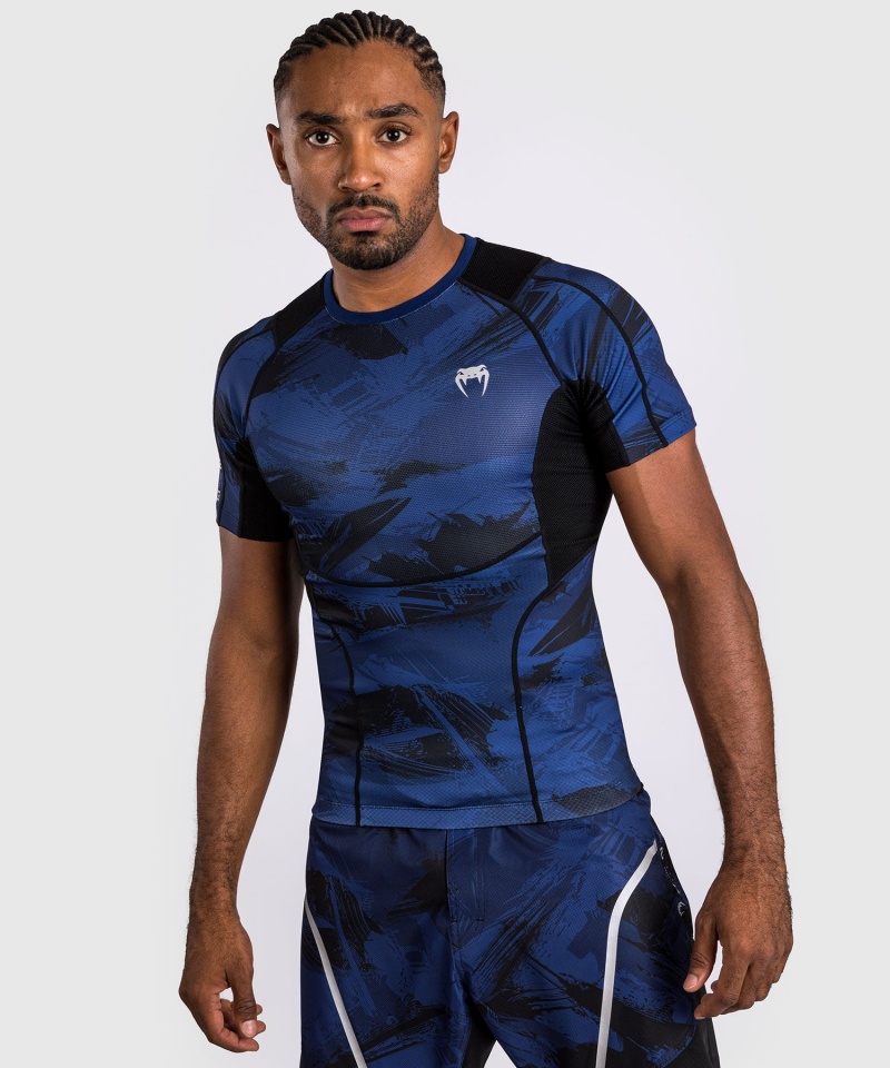 Venum Electron 3.0 Lyhyt Sleeve Miesten MMA Rashguard Laivastonsininen | 05736-HOKJ | Suomi