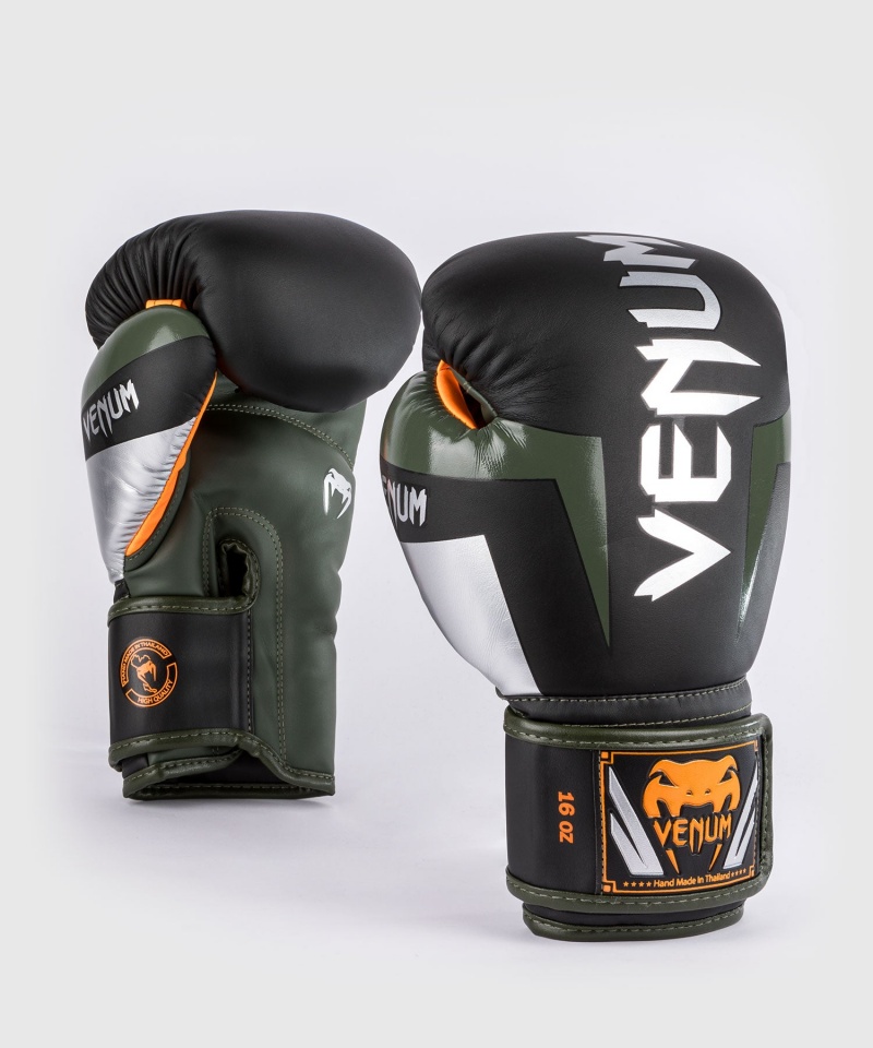 Venum Elite(Muay Thai) Miesten Nyrkkeilyhanskat Mustat Hopea | 57608-UFGC | Suomi