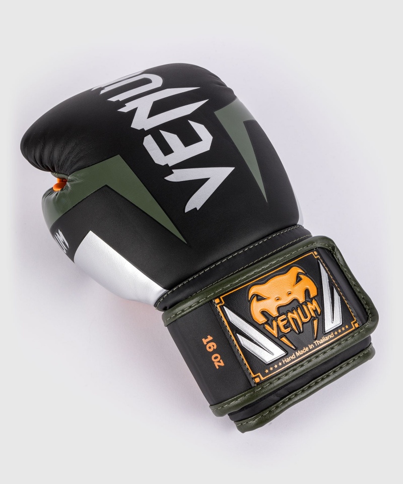 Venum Elite(Muay Thai) Miesten Nyrkkeilyhanskat Mustat Hopea | 57608-UFGC | Suomi