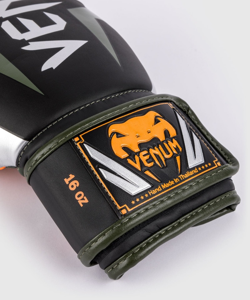 Venum Elite(Muay Thai) Miesten Nyrkkeilyhanskat Mustat Hopea | 57608-UFGC | Suomi