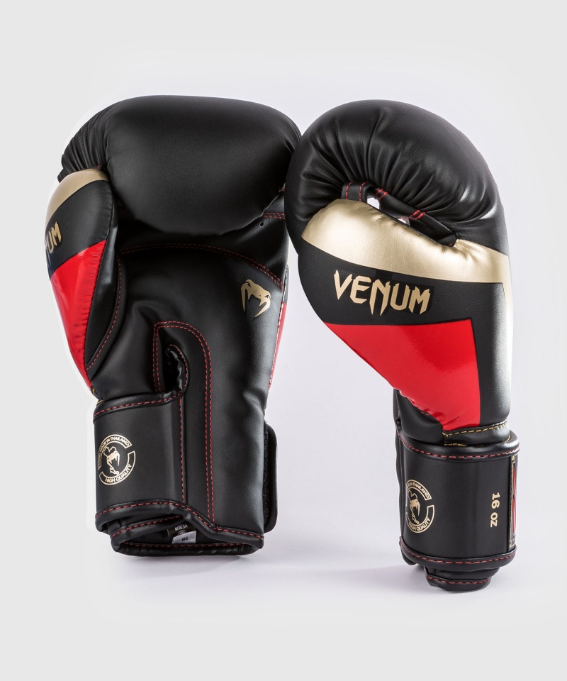 Venum Elite(Muay Thai) Miesten Nyrkkeilyhanskat Mustat Kultaiset Punainen | 93075-KSHI | Suomi