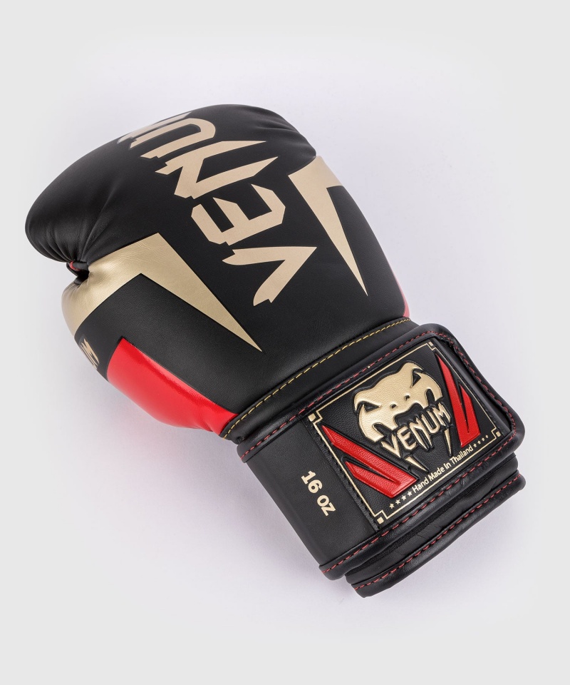 Venum Elite(Muay Thai) Miesten Nyrkkeilyhanskat Mustat Kultaiset Punainen | 93075-KSHI | Suomi