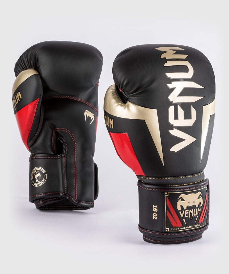 Venum Elite(Muay Thai) Miesten Nyrkkeilyhanskat Mustat Kultaiset Punainen | 93075-KSHI | Suomi