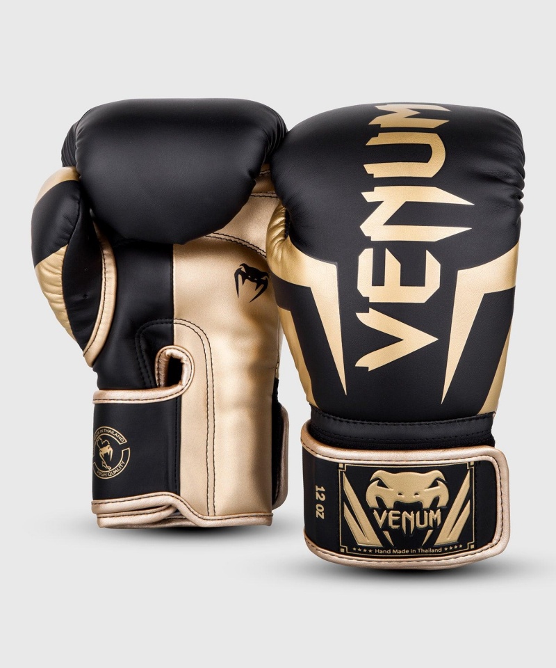 Venum Elite(Muay Thai) Miesten Nyrkkeilyhanskat Mustat Kultaiset | 35642-RHBW | Suomi