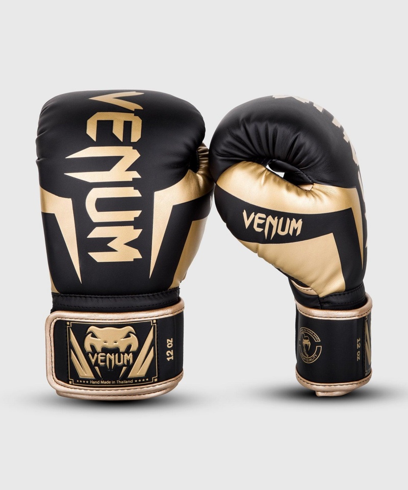 Venum Elite(Muay Thai) Miesten Nyrkkeilyhanskat Mustat Kultaiset | 35642-RHBW | Suomi