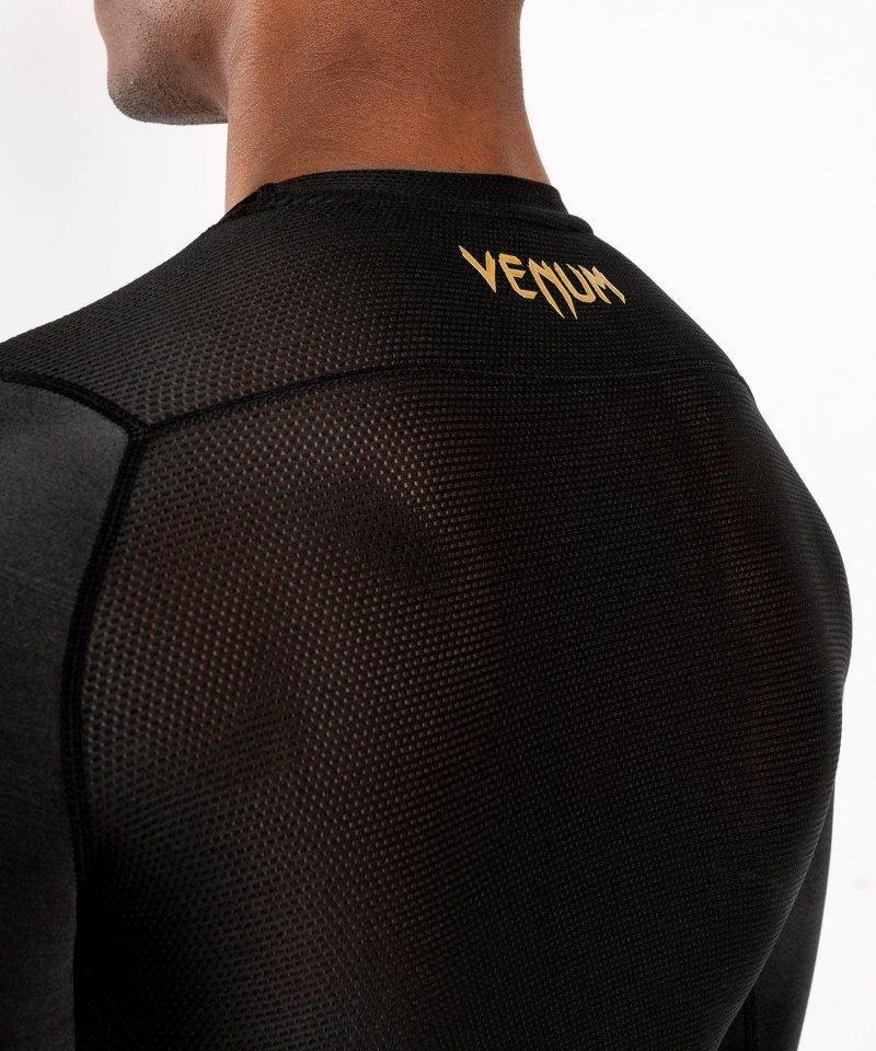 Venum G-Fit Long Sleeves Miesten MMA Rashguard Mustat Kultaiset | 18693-LKPF | Suomi