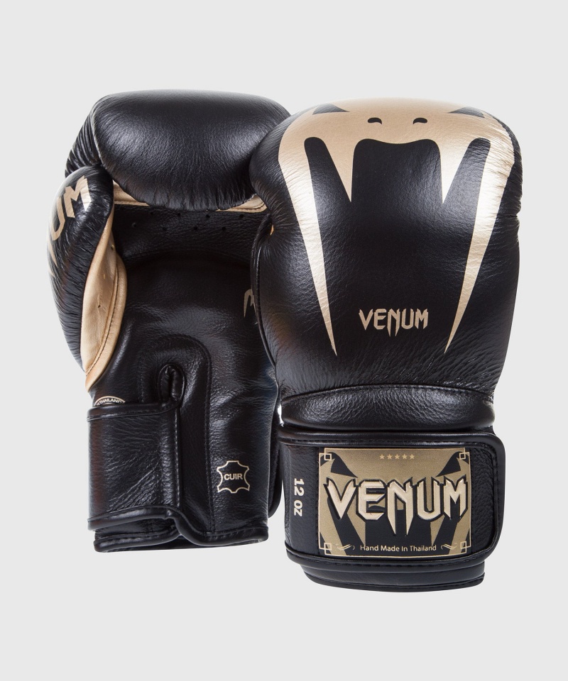 Venum Giant 3.0 Nappa Nahkaiset(Muay Thai) Naisten Nyrkkeilyhanskat Mustat Kultaiset | 37984-OICP | Suomi