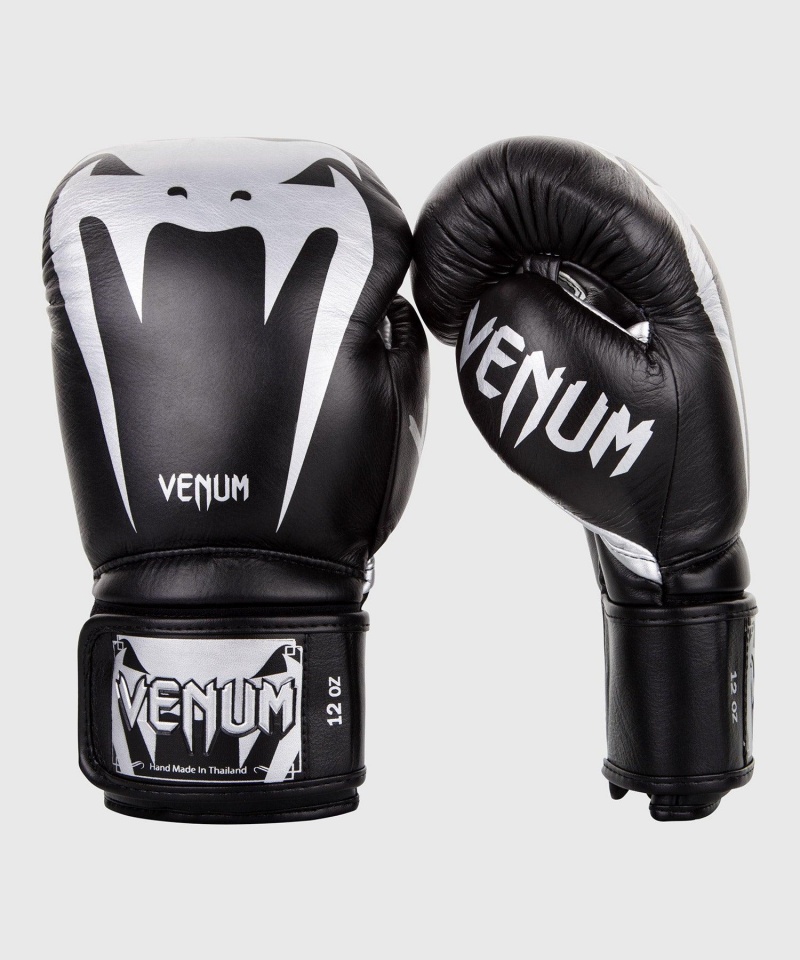 Venum Giant 3.0 Nappa Nahkaiset(Muay Thai) Miesten Nyrkkeilyhanskat Mustat Hopea | 42901-WSCL | Suomi