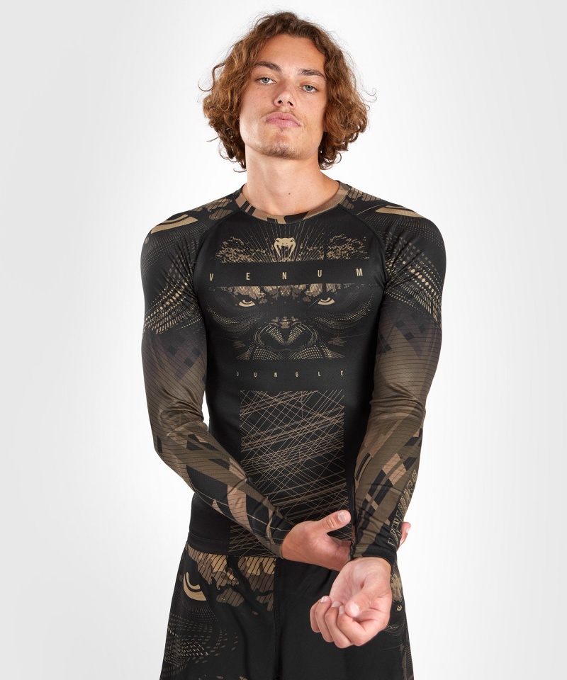 Venum Gorilla Jungle Long Sleeves Miesten MMA Rashguard Mustat Harmaat | 91720-DIMU | Suomi