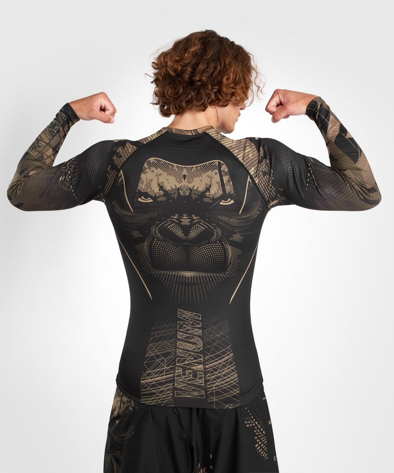 Venum Gorilla Jungle Long Sleeves Miesten MMA Rashguard Mustat Harmaat | 91720-DIMU | Suomi