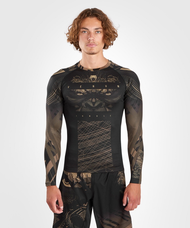 Venum Gorilla Jungle Long Sleeves Miesten MMA Rashguard Mustat Harmaat | 91720-DIMU | Suomi