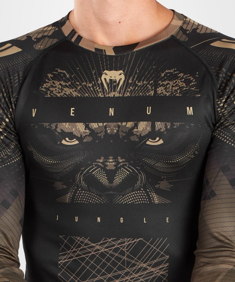 Venum Gorilla Jungle Long Sleeves Miesten MMA Rashguard Mustat Harmaat | 91720-DIMU | Suomi