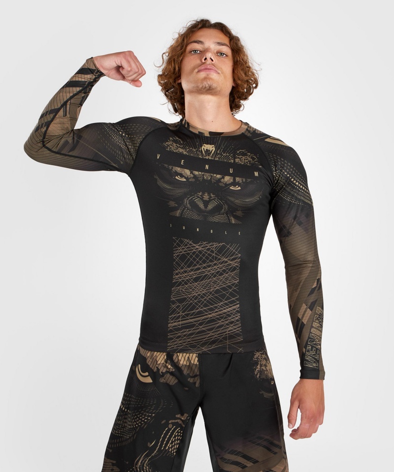 Venum Gorilla Jungle Long Sleeves Miesten MMA Rashguard Mustat Harmaat | 91720-DIMU | Suomi