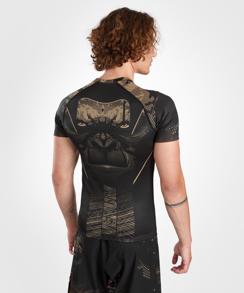 Venum Gorilla Jungle Lyhyt Sleeves Miesten MMA Rashguard Mustat Harmaat | 93104-BDAT | Suomi