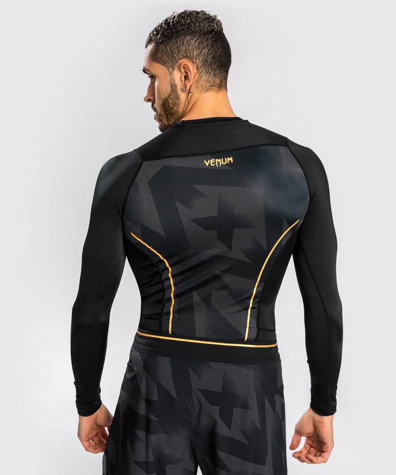 Venum Razor Long Sleeves Miesten MMA Rashguard Mustat Kultaiset | 98754-DAJB | Suomi