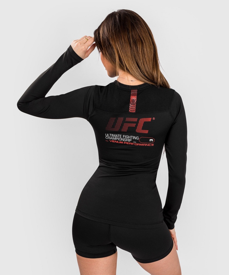 Venum UFC Adrenaline by Venum Fight Week Performance Long-sleeve Naisten MMA Rashguard Mustat | 53641-AXRH | Suomi