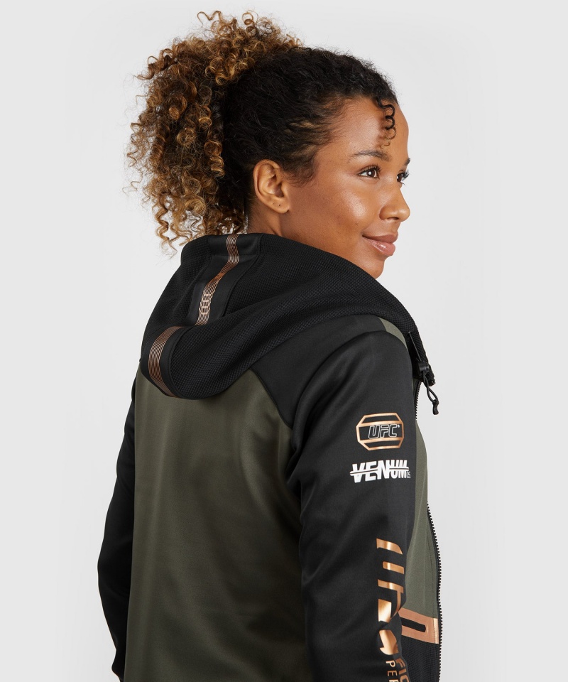 Venum UFC Adrenaline by Venum Fight Week Zip Hoodie Naisten Takit Khaki | 79056-HSNQ | Suomi