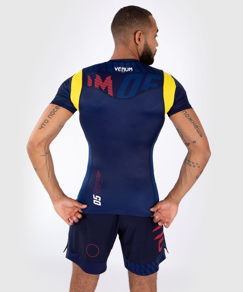 Venum Urheilu 05 Lyhyt Sleeves Miesten MMA Rashguard Sininen Keltainen | 02463-QIEM | Suomi