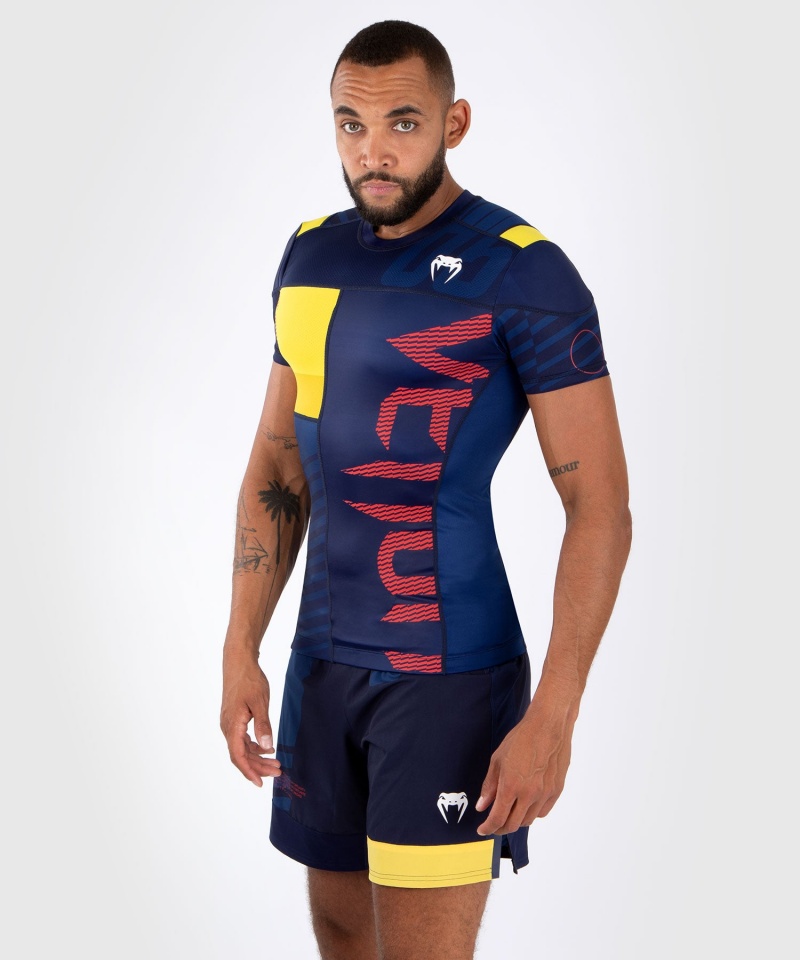 Venum Urheilu 05 Lyhyt Sleeves Miesten MMA Rashguard Sininen Keltainen | 02463-QIEM | Suomi