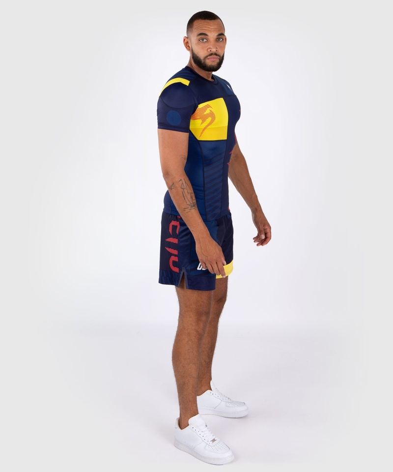 Venum Urheilu 05 Lyhyt Sleeves Miesten MMA Rashguard Sininen Keltainen | 02463-QIEM | Suomi